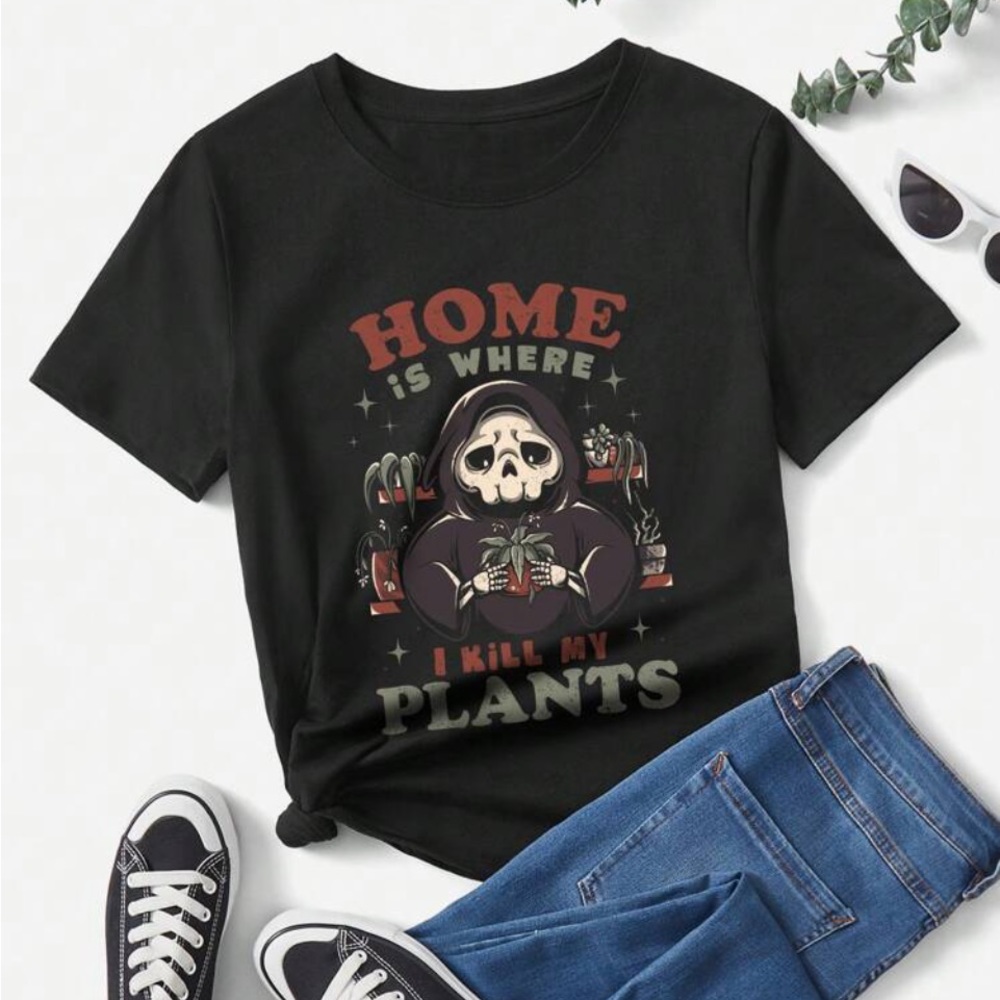 New Adorable Plant Black T Shirt Baby Grim Cotton